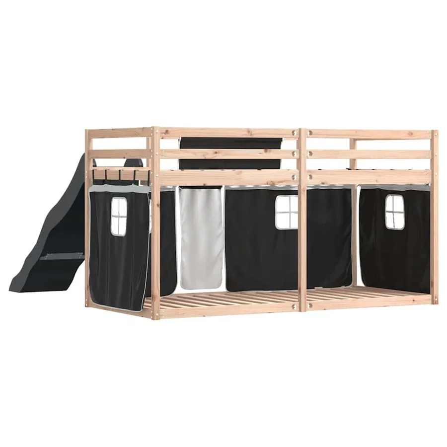 Lit superposé sans matelas avec toboggan blanc noir 80x200 cm - 10