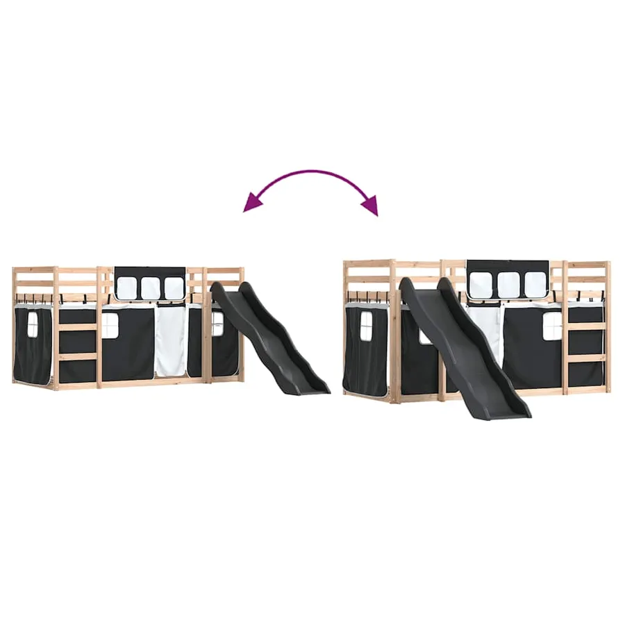 Lit superposé sans matelas avec toboggan blanc noir 80x200 cm - 11