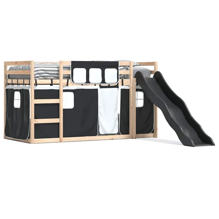 Lit superposé sans matelas avec toboggan blanc noir 80x200 cm - 2