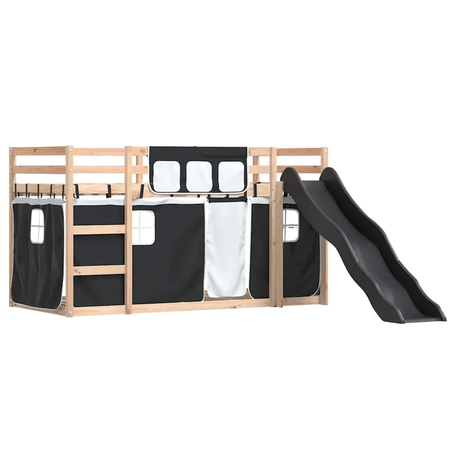 Lit superposé sans matelas avec toboggan blanc noir 80x200 cm - 3