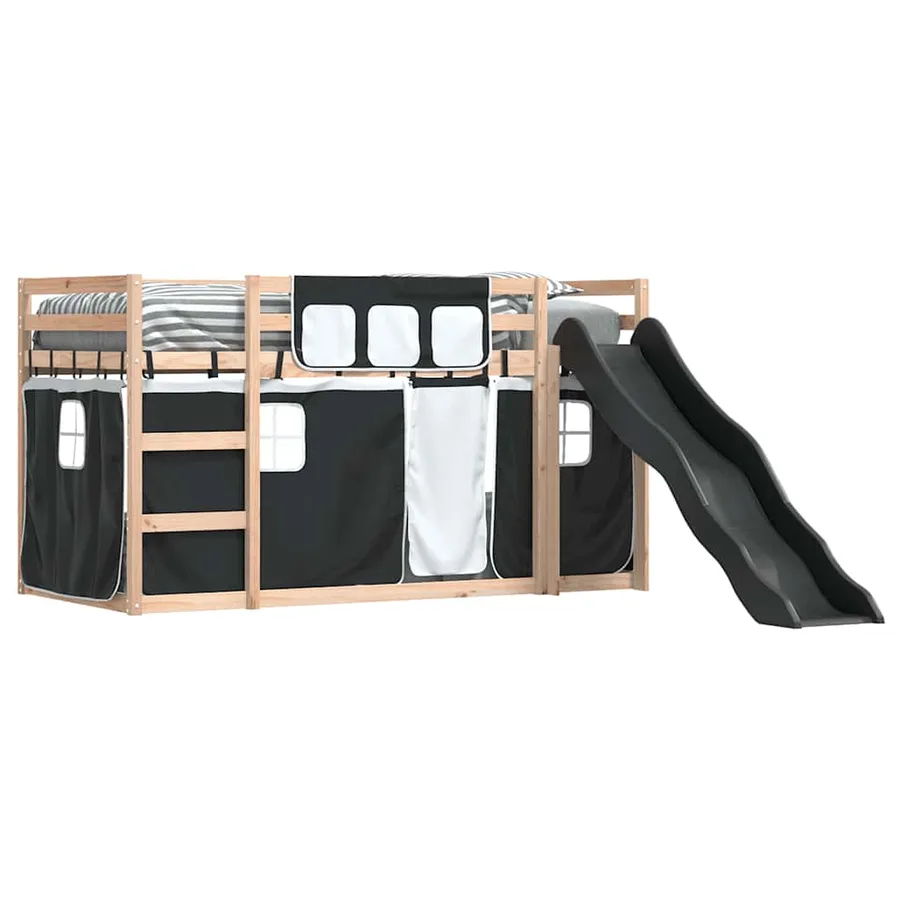 Lit superposé sans matelas avec toboggan blanc noir 80x200 cm - 4