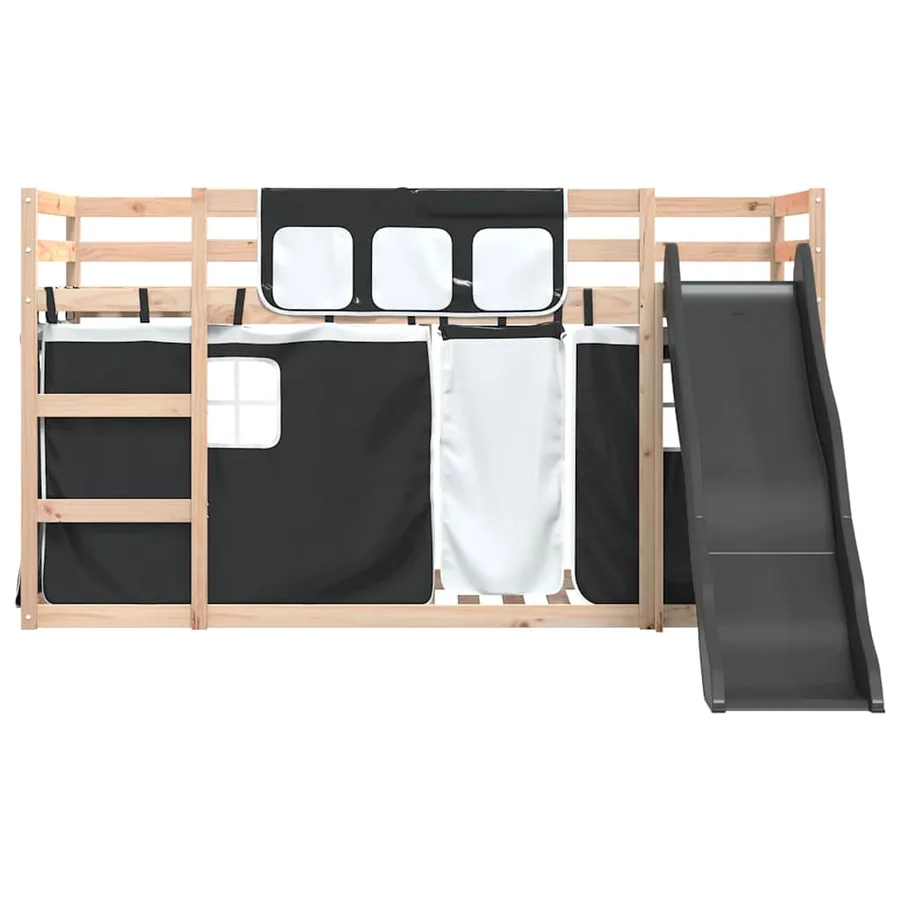 Lit superposé sans matelas avec toboggan blanc noir 80x200 cm - 7