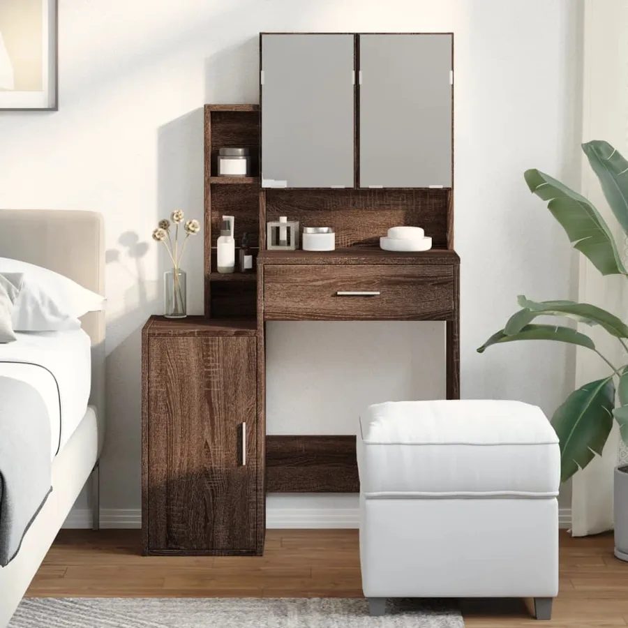 Coiffeuse avec armoire chêne marron 80x35x132 cm - 3