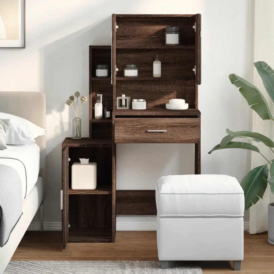 Coiffeuse avec armoire chêne marron 80x35x132 cm - 4