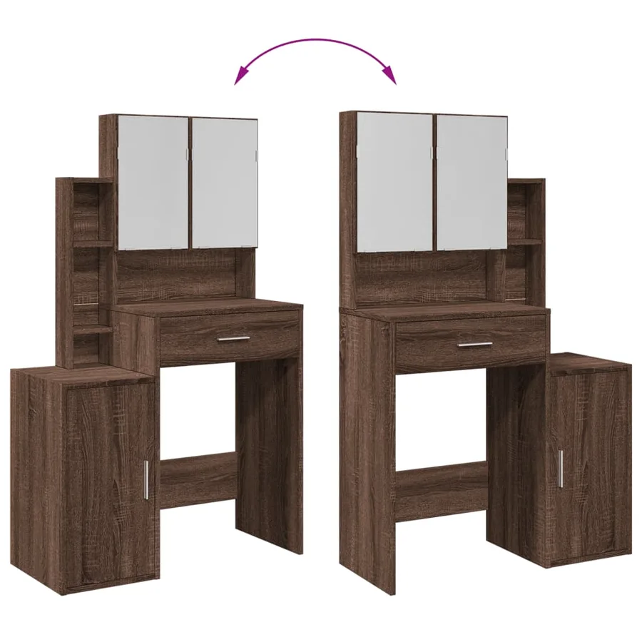 Coiffeuse avec armoire chêne marron 80x35x132 cm - 9