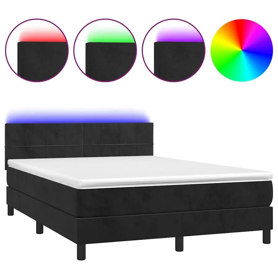 Sommier à lattes de lit avec matelas et LED Noir 140x200 cm - 2