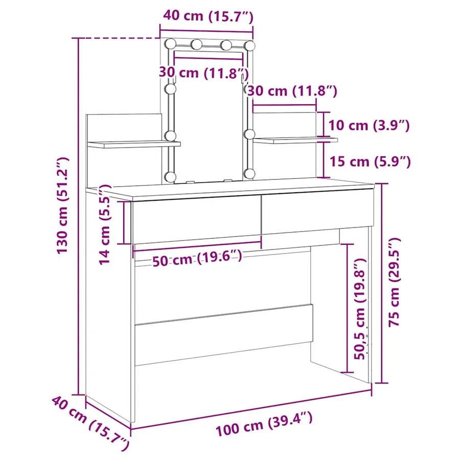 Coiffeuse avec LED blanc 100x40x130 cm - 18