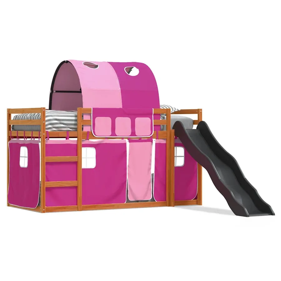 Lit superposé sans matelas avec toboggan et rideaux 90x200 cm - 2