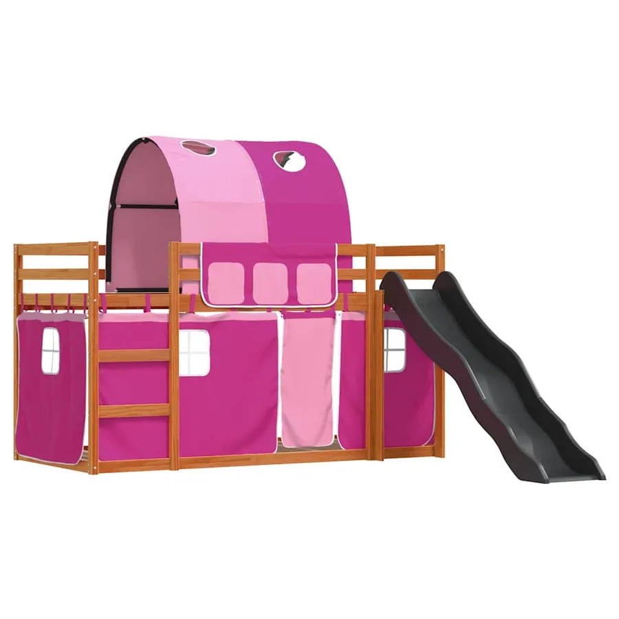 Lit superposé sans matelas avec toboggan et rideaux 90x200 cm - 3