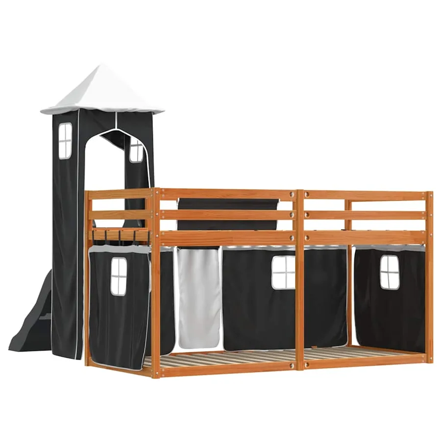 Lit superposé sans matelas avec toboggan blanc noir 90x200 cm - 10