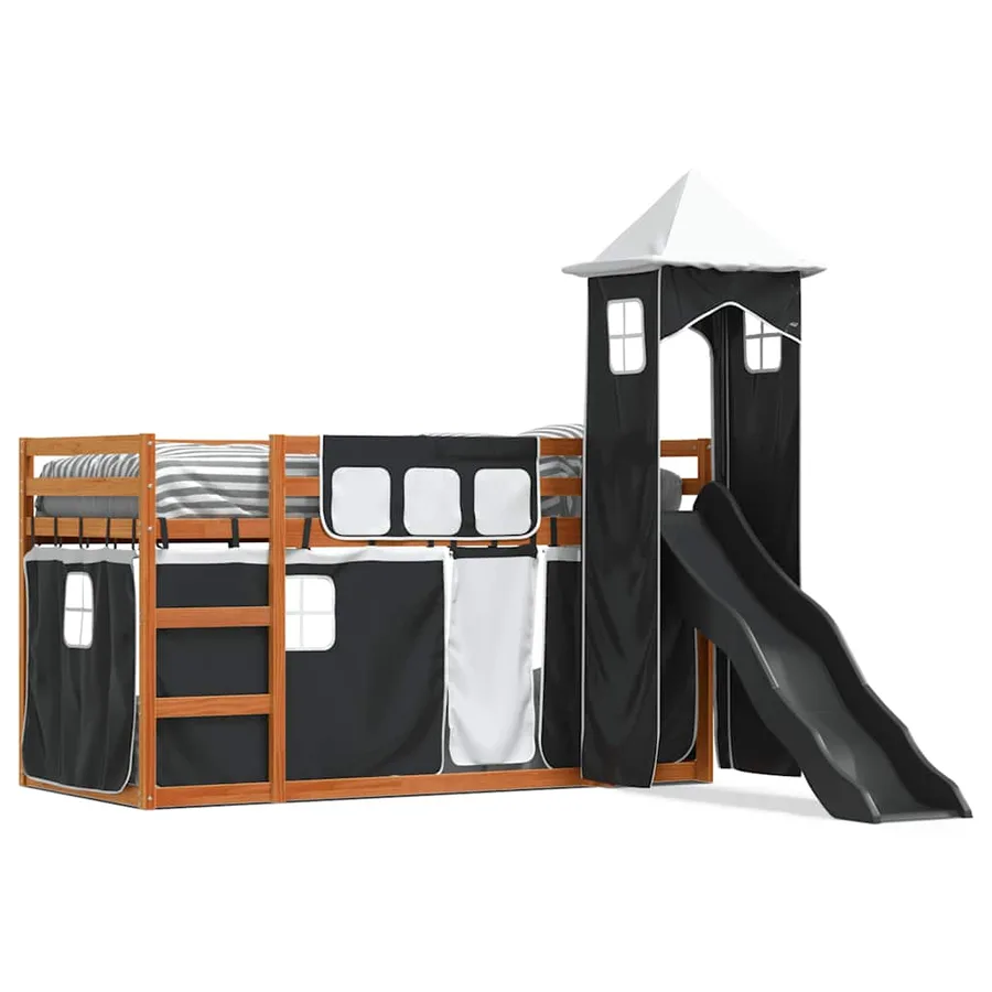 Lit superposé sans matelas avec toboggan blanc noir 90x200 cm - 2