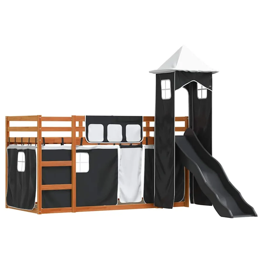 Lit superposé sans matelas avec toboggan blanc noir 90x200 cm - 3