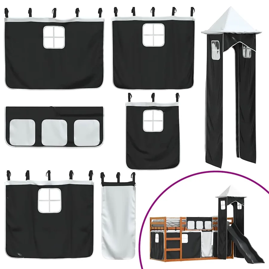 Lit superposé sans matelas avec toboggan blanc noir 90x200 cm - 5