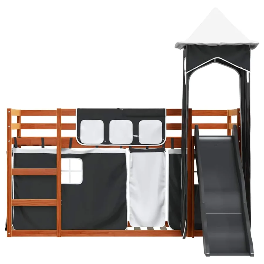 Lit superposé sans matelas avec toboggan blanc noir 90x200 cm - 7