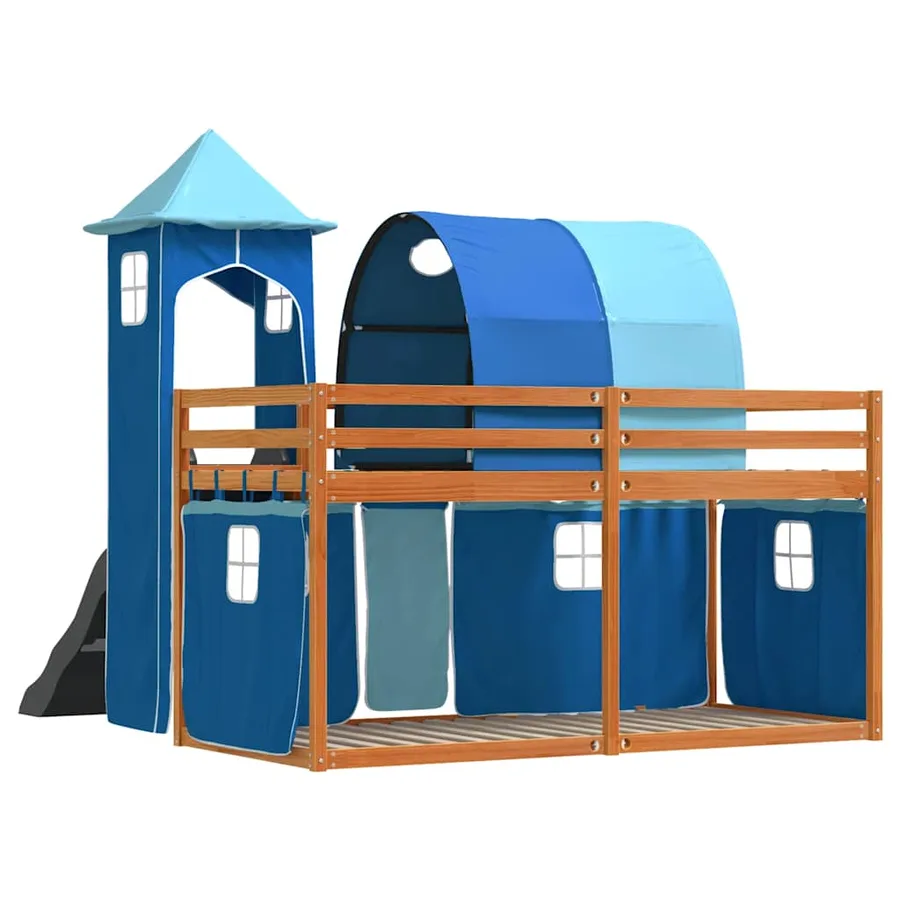 Lit superposé sans matelas avec toboggan et rideaux 90x200 cm - 10