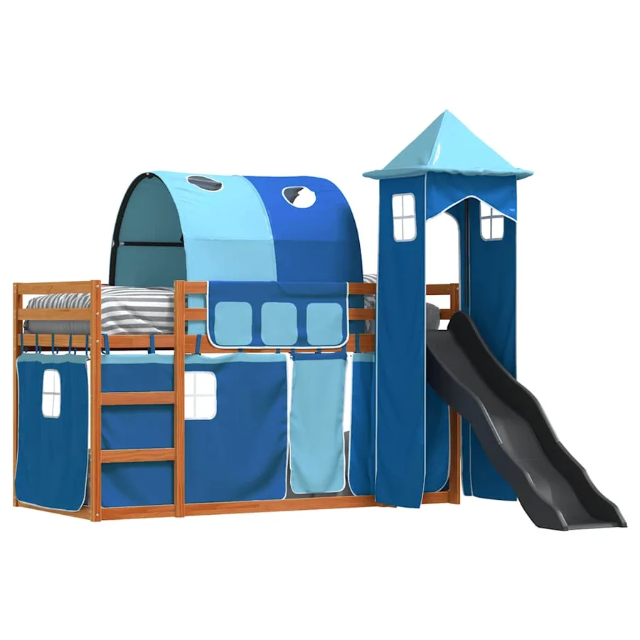 Lit superposé sans matelas avec toboggan et rideaux 90x200 cm - 4