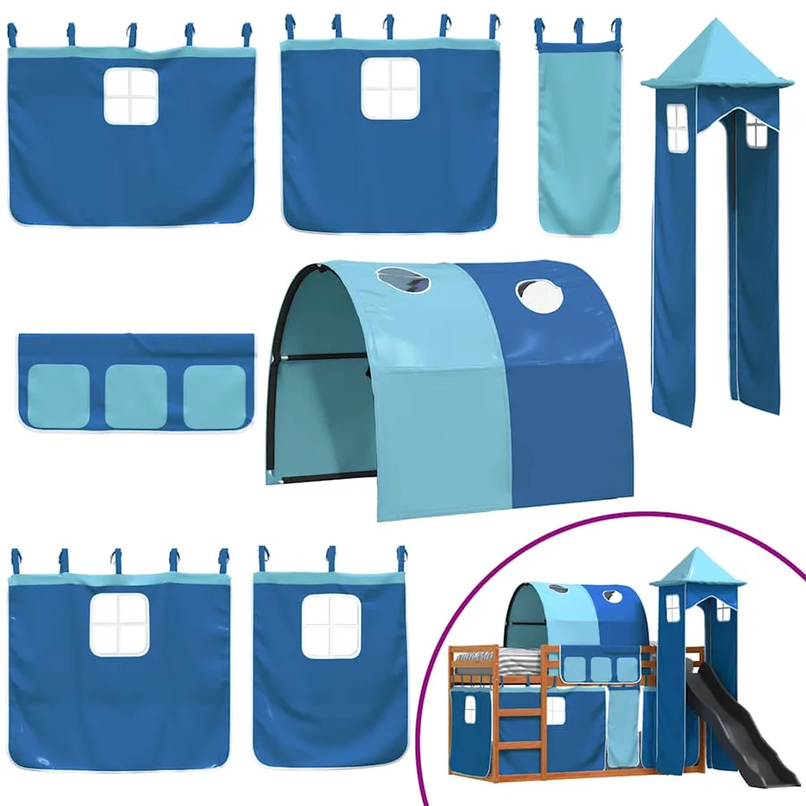 Lit superposé sans matelas avec toboggan et rideaux 90x200 cm - 5