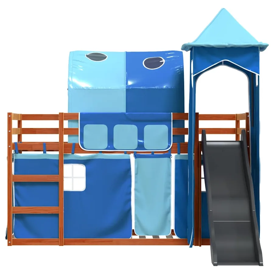 Lit superposé sans matelas avec toboggan et rideaux 90x200 cm - 7