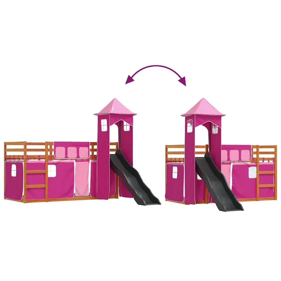 Lit superposé sans matelas avec toboggan et rideaux 90x200 cm - 11