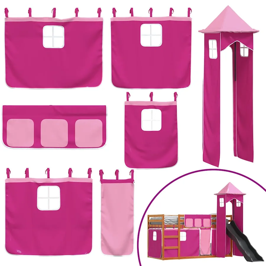 Lit superposé sans matelas avec toboggan et rideaux 90x200 cm - 5