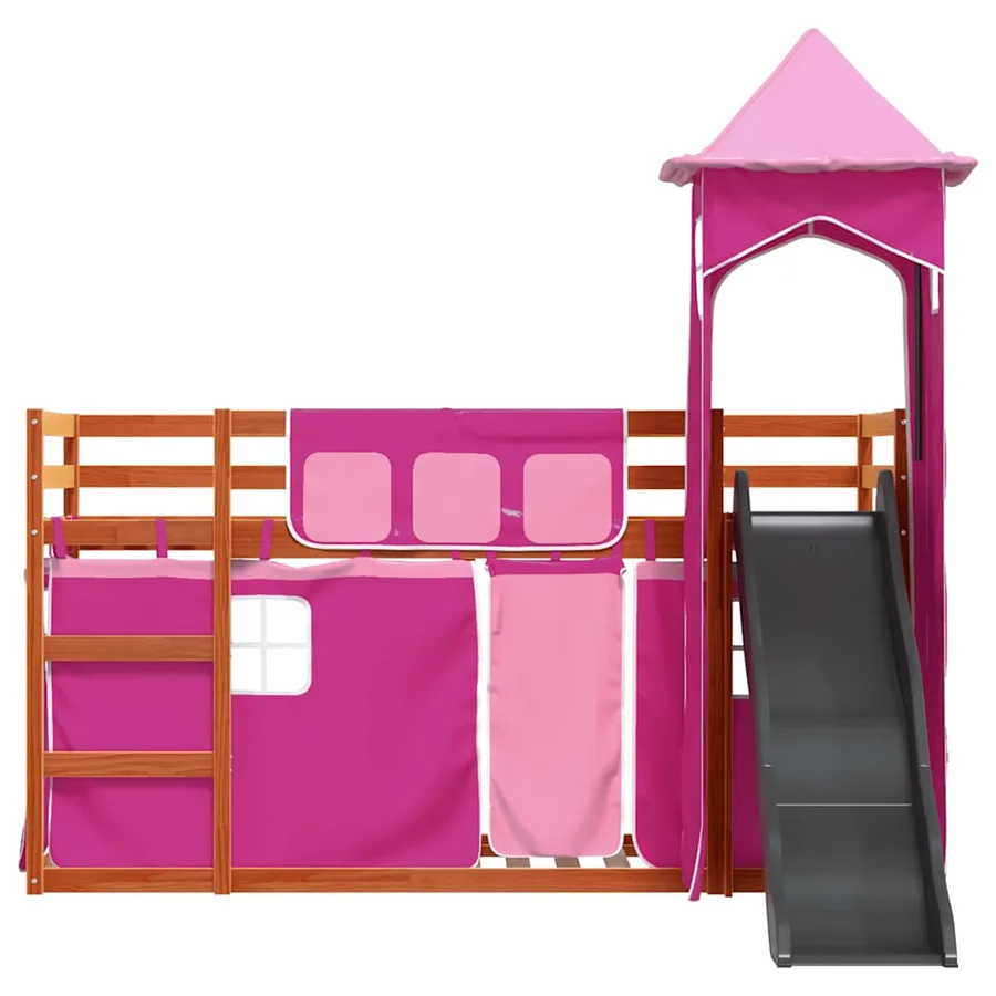 Lit superposé sans matelas avec toboggan et rideaux 90x200 cm - 7