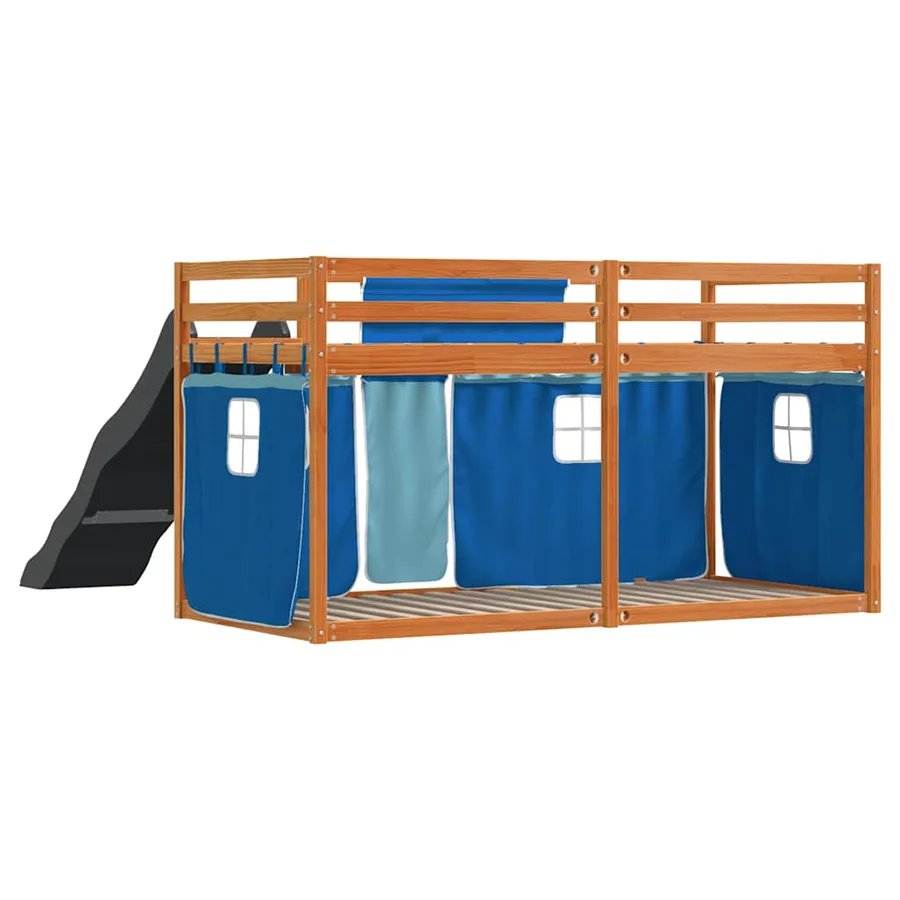 Lit superposé sans matelas avec toboggan et rideaux 90x200 cm - 10