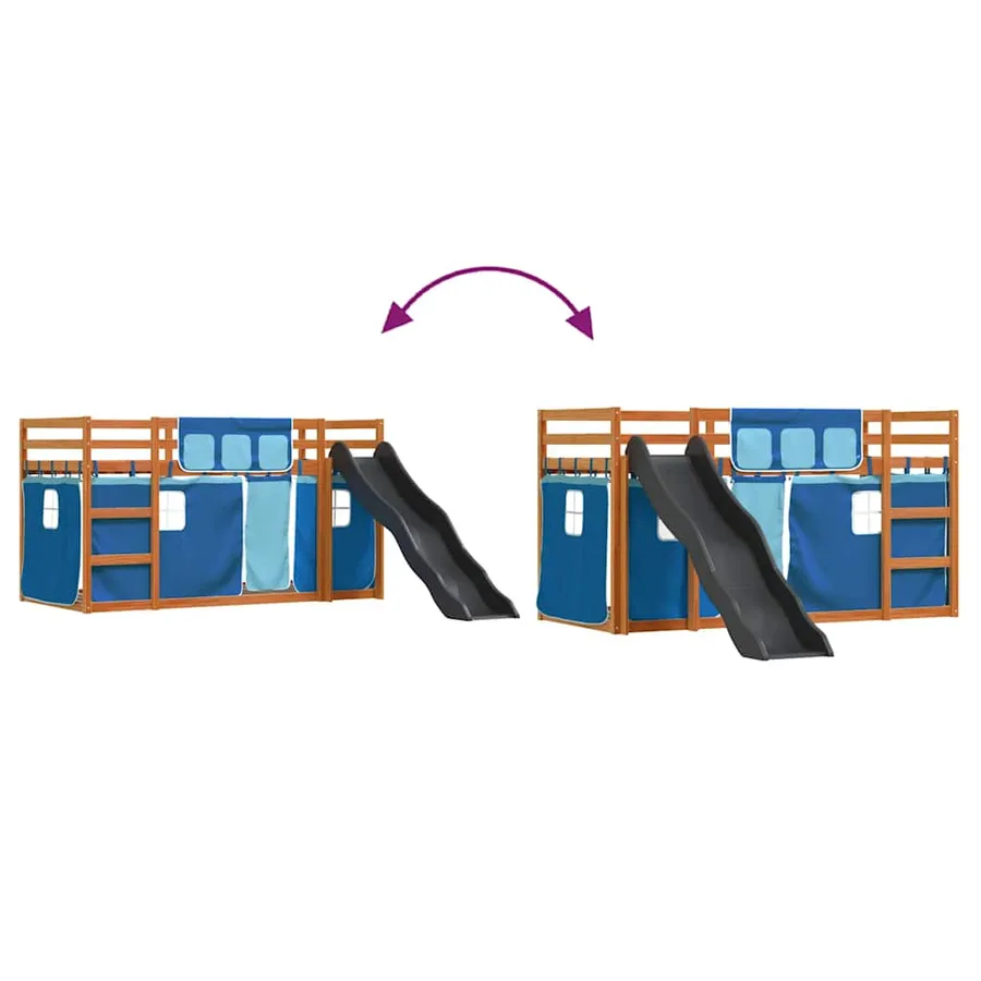 Lit superposé sans matelas avec toboggan et rideaux 90x200 cm - 11