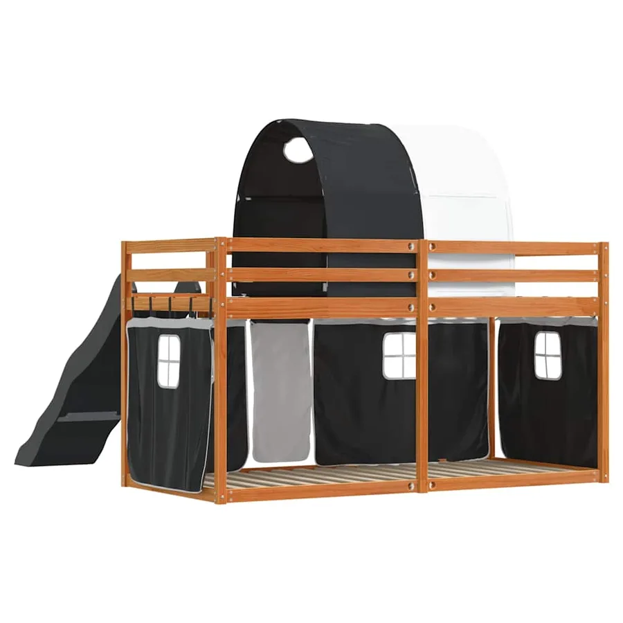 Lit superposé sans matelas avec toboggan blanc noir 90x200 cm - 10