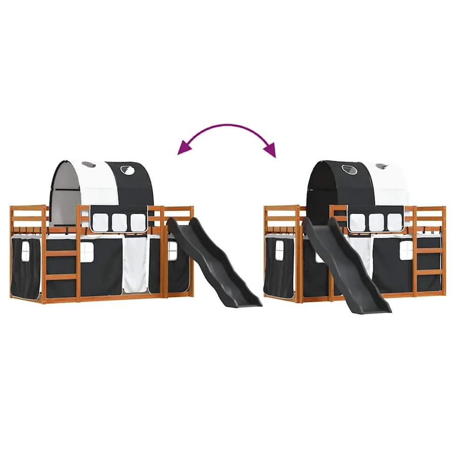 Lit superposé sans matelas avec toboggan blanc noir 90x200 cm - 11