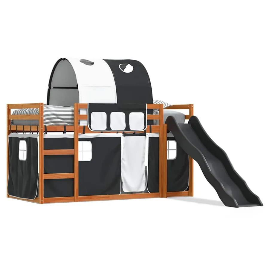 Lit superposé sans matelas avec toboggan blanc noir 90x200 cm - 2