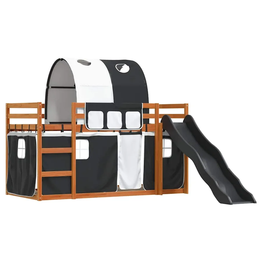 Lit superposé sans matelas avec toboggan blanc noir 90x200 cm - 3