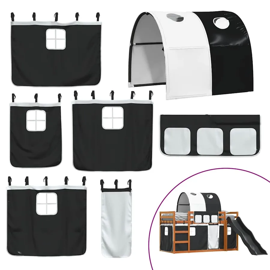 Lit superposé sans matelas avec toboggan blanc noir 90x200 cm - 5