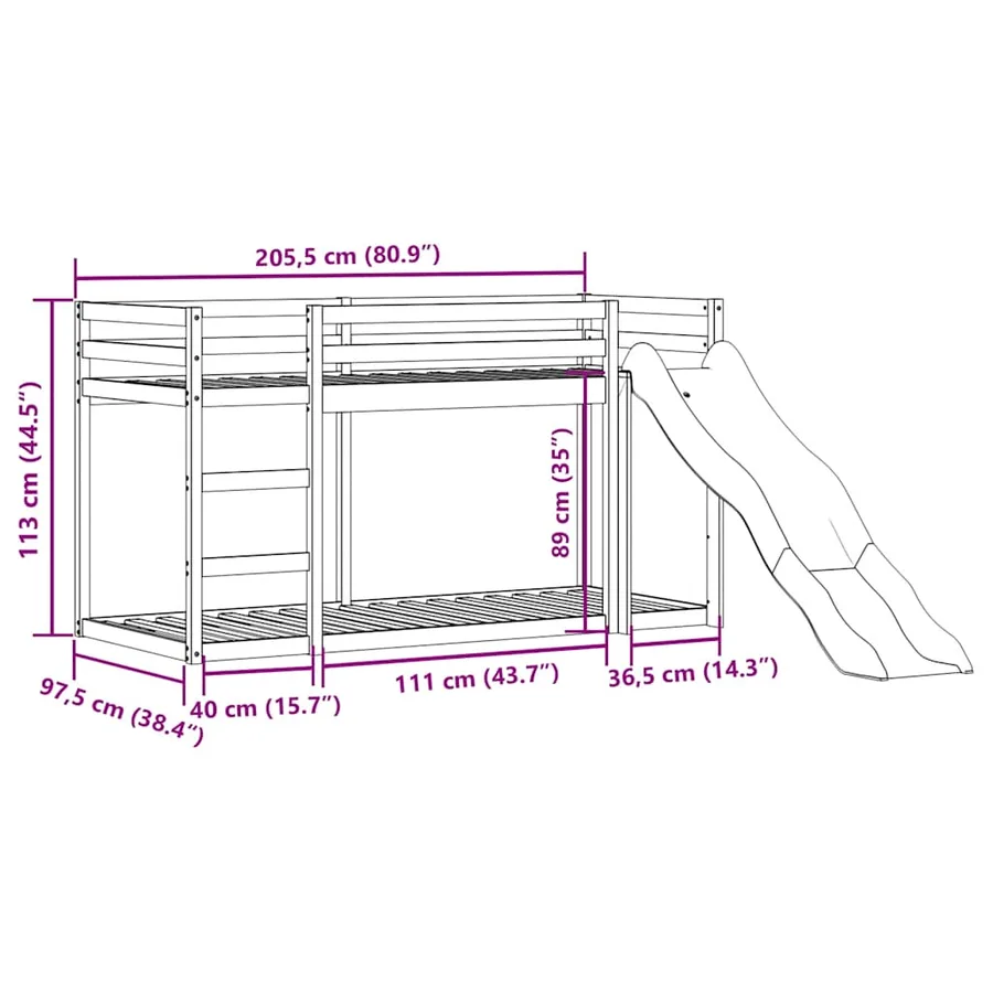 Lit superposé avec toboggan et échelle sans matelas 90x200 cm - 11