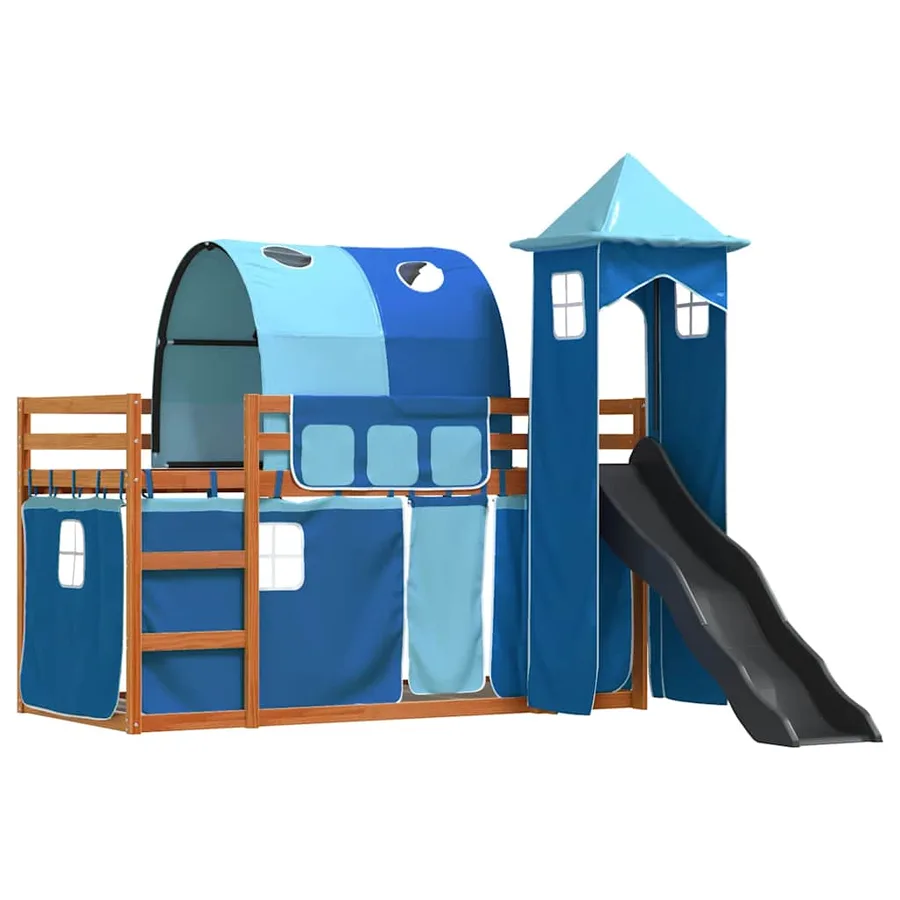 Lit superposé sans matelas avec toboggan et rideaux 80x200 cm - 3