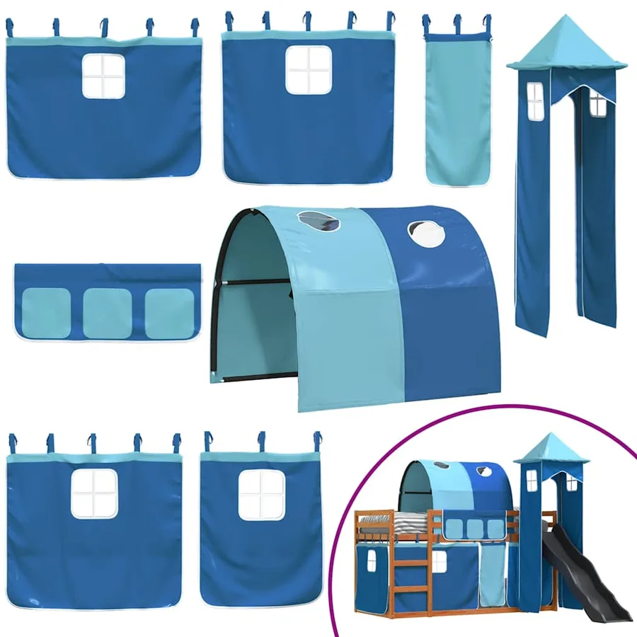 Lit superposé sans matelas avec toboggan et rideaux 80x200 cm - 5