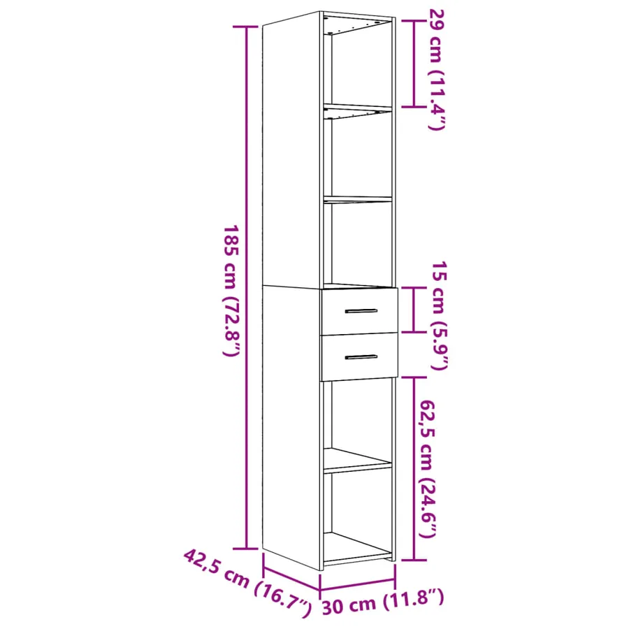 Buffet haut gris béton 30x42,5x185 cm bois d'ingénierie - 9