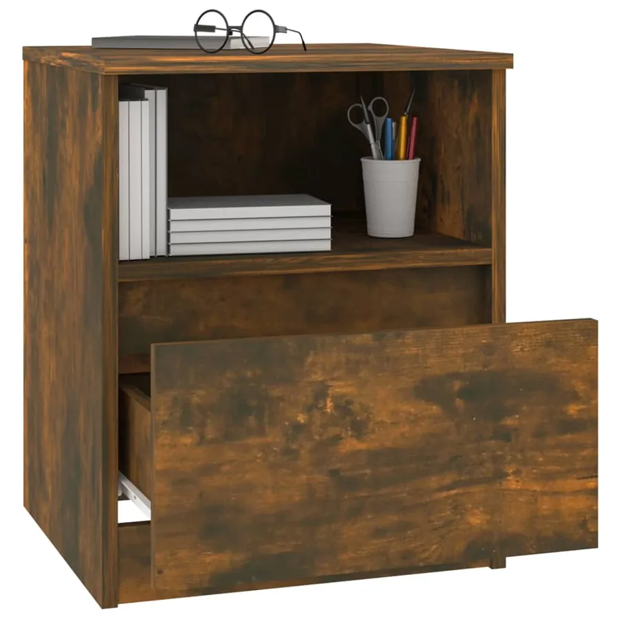 Table de chevet chêne fumé 40x40x50 cm bois d'ingénierie - 7
