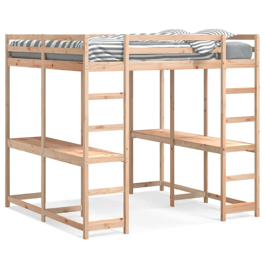 Lit superposé et bureau et échelle 160x200cm bois de pin massif - 2