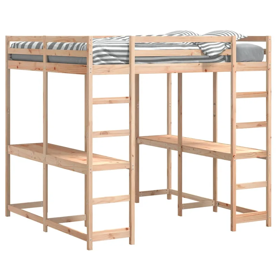 Lit superposé et bureau et échelle 160x200cm bois de pin massif - 4