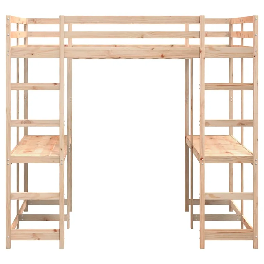 Lit superposé et bureau et échelle 160x200cm bois de pin massif - 5