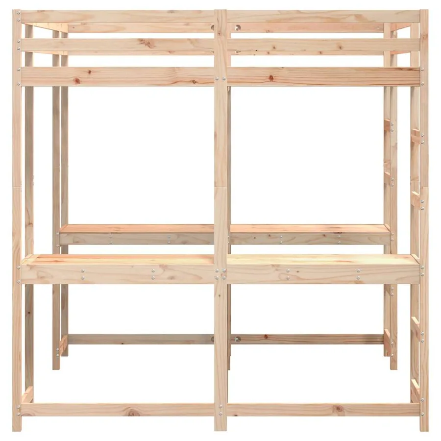 Lit superposé et bureau et échelle 160x200cm bois de pin massif - 6