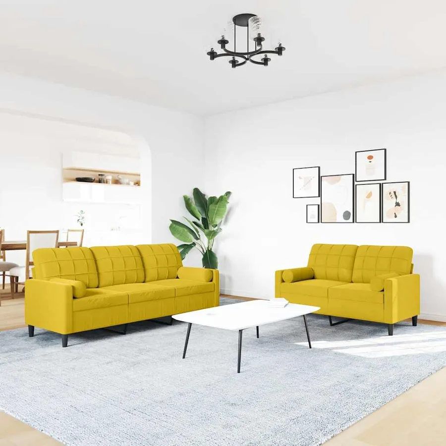 Ensemble de canapés 2 pcs avec coussins et traversins velours - 3