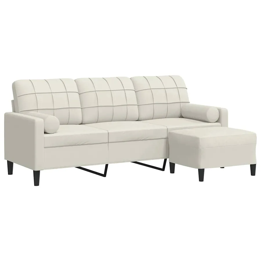 Canapé à 3 places avec repose-pieds Crème 180 cm Velours - 2