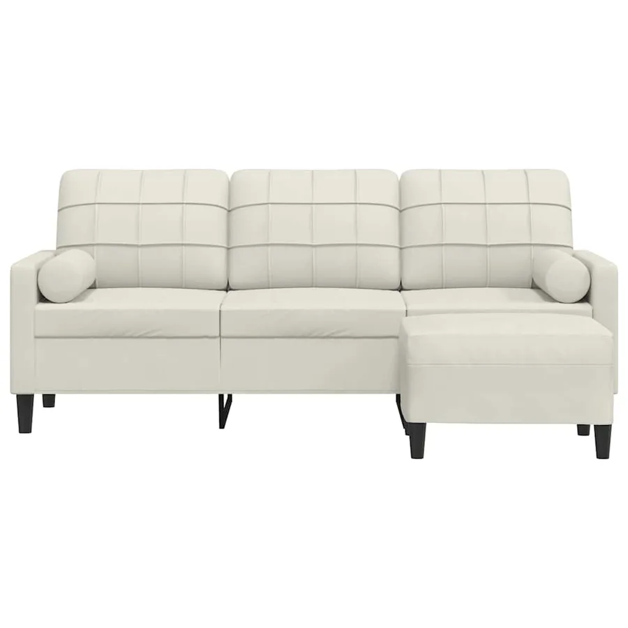 Canapé à 3 places avec repose-pieds Crème 180 cm Velours - 3