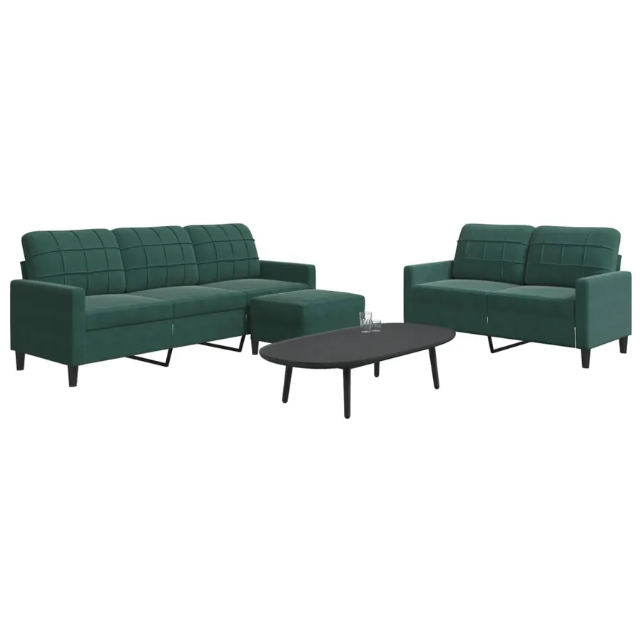 Ensemble de canapés 3 pcs avec coussins Vert foncé Velours