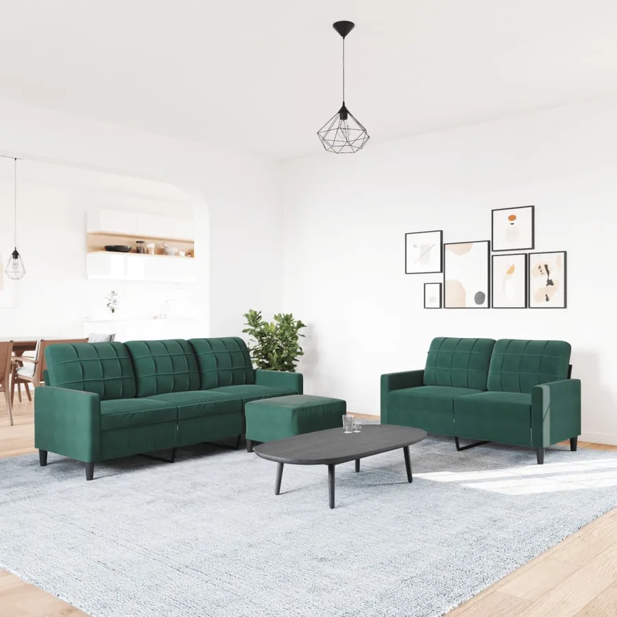 Ensemble de canapés 3 pcs avec coussins Vert foncé Velours - 3