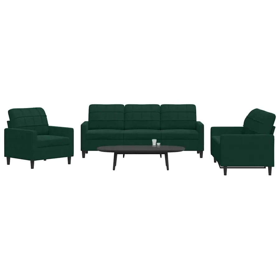 Ensemble de canapés 3 pcs avec coussins Vert foncé Velours