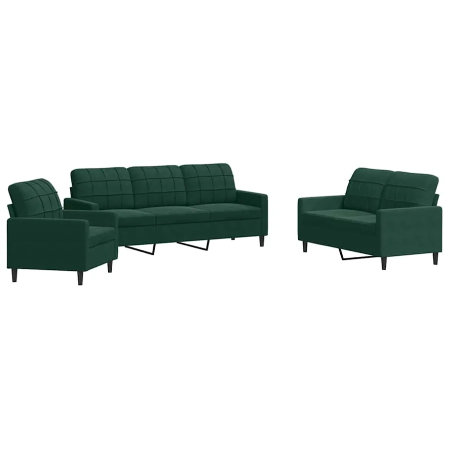 Ensemble de canapés 3 pcs avec coussins Vert foncé Velours - 2