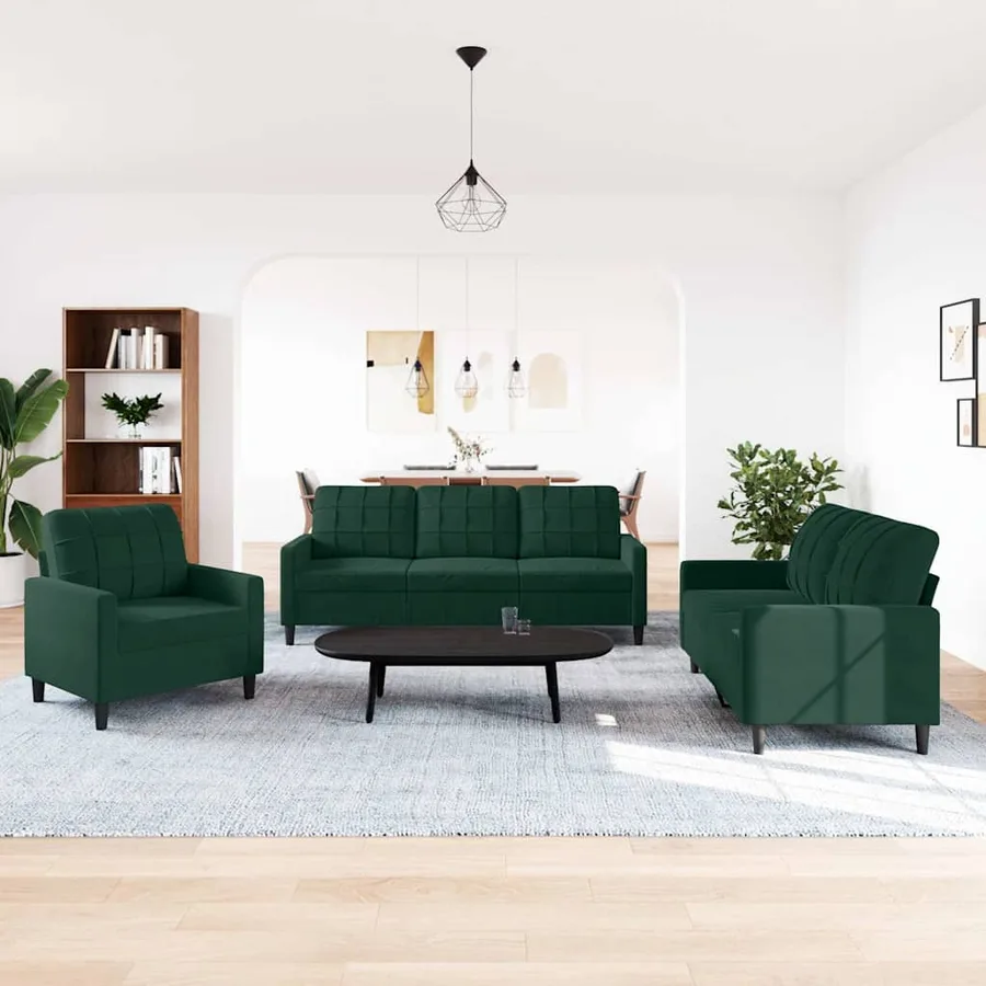Ensemble de canapés 3 pcs avec coussins Vert foncé Velours - 3