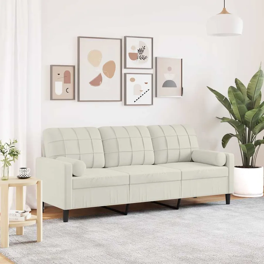 Canapé 3 places avec oreillers décoratifs crème 180 cm velours
